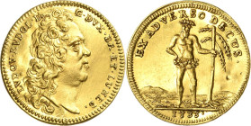 Braunschweig-Wolfenbüttel
Ludwig Rudolf 1714-1735 Dukat 1733, Braunschweig Wilder Mann. EX ADVERSO DECVS (= Aus dem Gegensätzlichen die Zier) Welter ...