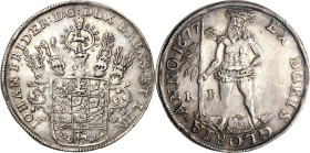 Braunschweig-Calenberg-Hannover
Johann Friedrich 1665-1679 Taler 1677, RB-Zellerfeld Wilder Mann. EX DURIS GLORIA (= Aus der harten Arbeit der Ruhm) ...