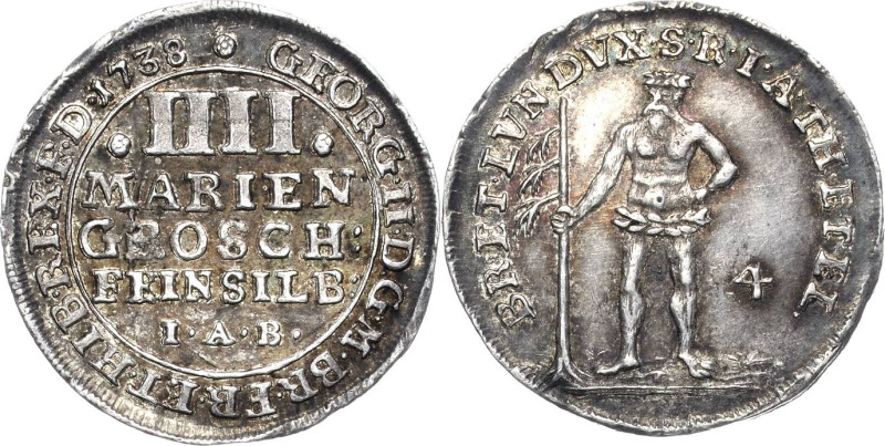 Braunschweig-Calenberg-Hannover
Georg II. 1727-1760 4 Mariengroschen 1738, IAB-...