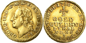 Braunschweig-Calenberg-Hannover
Georg II. 1727-1760 1/2 Goldgulden (Taler) 1750, S-Hannover Welter 2522 Smith 105 Friedberg 612 GOLD. 1.65 g. Min. Pr...