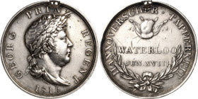 Braunschweig-Calenberg-Hannover
Georg III. 1760-1820 Silbermedaille gestiftet 1817. Silberne Waterloo-Medaille. Brustbild nach rechts / Unter Trophäe...