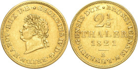 Braunschweig-Calenberg-Hannover
Georg IV. 1820-1830 2 1/2 Taler 1821, B-Hannover AKS 30 Jaeger 106 Smith 306 Friedberg 1160 3.30 g. Sehr schön-vorzüg...