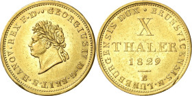 Braunschweig-Calenberg-Hannover
Georg IV. 1820-1830 10 Taler 1829, B-Hannover AKS 26 Jaeger 108 Smith 303 Friedberg 1158 GOLD. 13.26 g. Selten. Sehr ...