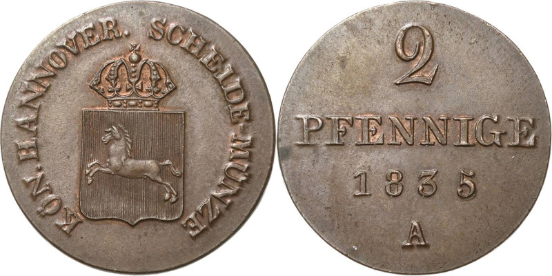 Braunschweig-Calenberg-Hannover
Wilhelm IV. 1830-1837 2 Pfennig 1835, A-Clausth...