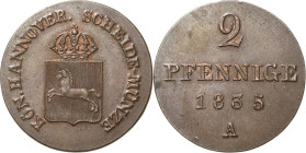 Braunschweig-Calenberg-Hannover
Wilhelm IV. 1830-1837 2 Pfennig 1835, A-Clausthal AKS 78 Jaeger 43 Smith 359 Fast Stempelglanz