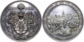 Buchholz
 Silbermedaille 1901 (Mayer & Wilhelm) 400-Jahrfeier der Stadt. Behelmtes Stadtwappen mit Buche als Helmzier, unten gekreuzte Lorbeerzweige ...
