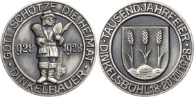Dinkelsbühl
 Silbermedaille 1928. 1000-Jahrfeier der Stadt. Stadtwappen / Stehender Dinkelbauer zwischen den Jubiläumsdaten. Mit Av-Punze: 990. 30 mm...