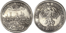 Nürnberg
 Taler 1696, GFN-Georg Friedrich Nürnberger Auf die Vorverhandlungen zum Frieden von Rijswijk. Stadtansicht. Mit Wahlspruch EXPECTATA REDI P...