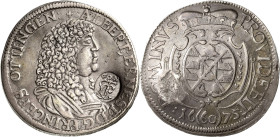 Öttingen
Albert Ernst 1659-1683 Gulden (60 Kreuzer) 1675. Mit Av-Gegenstempel des Fränkischen Kreises (60.N über verschlungenem Monogramm FC) Löffelh...