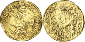 Ostfriesland
Edzard II. und Johann 1566-1591 Goldgulden 1573, Emden Behelmtes Wappen / mit Titel und Hüftbild Maximilian II. nach rechts Kappelhoff 2...