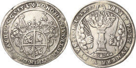 Reuss-Jüngere Linie - Gera
Heinrich der Jüngere (Posthumus) 1572-1635 Taler 1622, ES-Lobenstein Münzmeister Ernst Schultes. Vierfeldiges verziertes W...