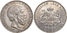Reuss-Jüngere Linie - Schleiz
Heinrich XIV. 1867-1913 Taler 1868, A-Berlin AKS 41 Jaeger 136 Kahnt 409 Davenport 803 Schmidt und Knab 569 Fast vorzüg...