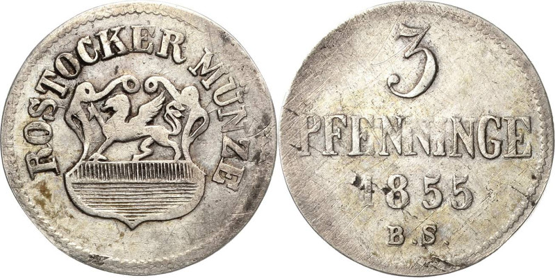 Rostock
 Silberabschlag des 3 Pfennig 1855, BS-Benjamin Steinhorst 20,8 mm, 2,7...