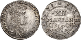 Sayn-Wittgenstein-Hohenstein
Gustav 1657-1701 12 Mariengroschen 1674, IZW-Ellrich PIE ET CAUTE (= Fromm und vorsichtig) M.J.-V. 189 Äußerst seltenes ...