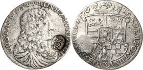 Sayn-Wittgenstein-Hohenstein
Gustav 1657-1701 2/3 Taler 1676, unbestimmte Münzstätte Typ 12 b. TANDEM FORTUNA OBSTETRICE (= Schließlich mit dem Schic...