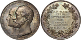 Schaumburg-Lippe
Adolf Georg 1860-1893 Silbermedaille 1869 (F. Brehmer) Silberhochzeit mit Hermine von Waldeck. Beider Köpfe nach links / 7 Zeilen Sc...