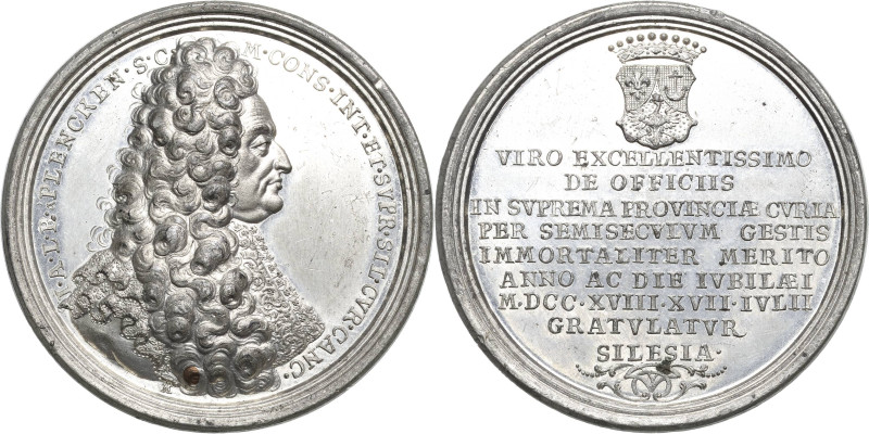 Schlesien-Medaillen
 Zinnmedaille mit Kupferstift 1718 (P.H. Müller) Auf das 50...