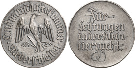 Schlesien-Medaillen
 Versilberte Bronzemedaille o.J. Prämie für Leistungen in der Kleintierzucht, gestiftet von der Landwirtschaftskammer Niederschle...