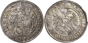 Schwarzburg-Arnstadt und Sondershausen gemeinsam
Günther XLI. und Johann Günther 1552-1569 Taler o.J., Arnstadt Mit Titel Kaiser Maximilian II. Dreif...