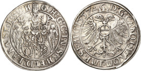 Schwarzburg-Arnstadt und Sondershausen gemeinsam
Günther XLI. und Johann Günther 1552-1569 Taler 1557, Arnstadt Mit Titel Karls V. Dreifach behelmtes...