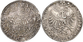 Schwarzburg-Arnstadt und Sondershausen gemeinsam
Günther XLI. allein 1552-1583 Taler 1571, Arnstadt Mit Titel Kaiser Maximilians II. Von Wildem Mann ...