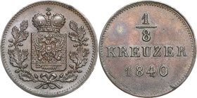 Schwarzburg-Rudolstadt
Friedrich Günther 1807-1867 1/8 Kreuzer 1840, o. Mzz.-München AKS 30 Jaeger 41 Prachtvolles Exemplar. Prägefrisch