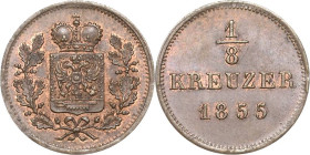 Schwarzburg-Rudolstadt
Friedrich Günther 1807-1867 1/8 Kreuzer 1855, o. Mzz.-München AKS 30 Jaeger 41 Prachtvolles Exemplar. Stempelglanz
