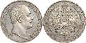 Schwarzburg-Rudolstadt
Albert 1867-1869 Taler 1867, o. Mzz.-München AKS 32 Jaeger 57 Kahnt 540 Davenport 919 Prachtvolles Exemplar vom poliertem Stem...