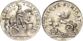 Trier-Erzbistum
Johann Hugo von Orsbeck 1676-1711 Silberne Miniaturmedaille o.J. (1690). Krönung Josephs I. in Augsburg. Kurfürst zu Pferde / Räucher...