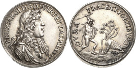 Württemberg
Friedrich Karl 1677-1693 Silbermedaille o.J. (C. Müller) Brustbild nach rechts / Herkules im Kampf mit der Hydra von Lerna. 27 mm, 6,79 g...