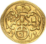 Würzburg-Bistum
Adam Friedrich von Seinsheim 1755-1779 Goldabschlag vom einseitigen 3 Heller 1759, Würzburg Reichsapfel mit Wertzahl zwischen Jahresz...