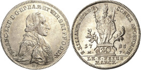 Würzburg-Bistum
Franz Ludwig von Erthal 1779-1795 20 Kreuzer 1785, MP-Martinengo/Prange Helmschrott 906 Slg. Piloty 1328 Kellner 15 Fast Stempelglanz...