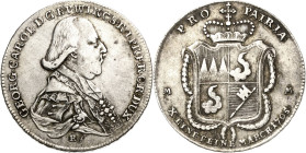 Würzburg-Bistum
Georg Karl von Fechenbach 1795-1802 Taler 1795, R/MM-Würzburg Kontribution. Mit Punkten nach M.M Helmschrott 953 Davenport 2913 Slg. ...