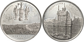 Würzburg-Stadt
 Zinnmedaille 1889. 1200-jähriges Hl. Kilians-Fest. Hl. Kilian, Kolonat und Totnan über Stadtansicht von Norden / Portalseite der Neum...