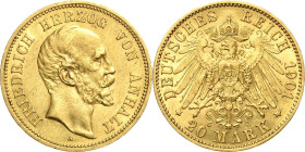 Anhalt
Friedrich I. 1871-1904 20 Mark 1901 A Jaeger 181 Selten. Sehr schön-vorzüglich