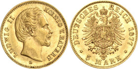 Bayern
Ludwig II. 1864-1886 5 Mark 1877 D Jaeger 195 Fast vorzüglich/vorzüglich-Stempelglanz