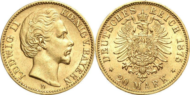 Bayern
Ludwig II. 1864-1886 20 Mark 1875 D Jaeger 197 Sehr seltener Jahrgang. F...