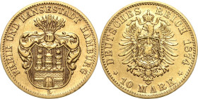 Hamburg
 10 Mark 1874 B Jaeger 207 Selten. Kl Randfehler, sehr schön-vorzüglich