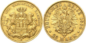 Hamburg
 20 Mark 1884 J Jaeger 210 Sehr schön