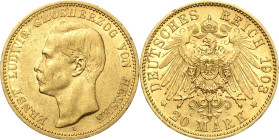 Hessen
Ernst Ludwig 1892-1918 20 Mark 1903 A Jaeger 225 Kl. Randfehler, sehr schön-vorzüglich/vorzüglich