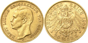 Hessen
Ernst Ludwig 1892-1918 20 Mark 1906 A Jaeger 226 Kl. Randfehler, sehr schön-vorzüglich