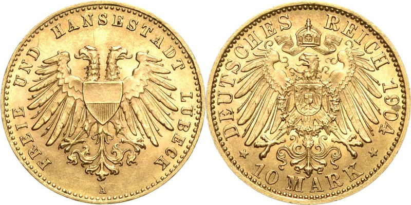 Lübeck
 10 Mark 1904 A Jaeger 227 Vorzüglich-Stempelglanz