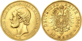 Mecklenburg-Strelitz
Friedrich Wilhelm 1860-1904 10 Mark 1880 A Jaeger 237 Selten. Avers kl. Kratzer, sehr schön/sehr schön-vorzüglich