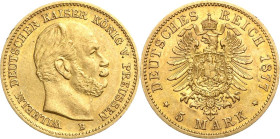Preußen
Wilhelm I. 1861-1888 5 Mark 1877 B Jaeger 244 Leichte Fassungsspuren, sehr schön-vorzüglich