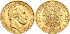 Preußen
Wilhelm I. 1861-1888 20 Mark 1877 C Jaeger 246 Sehr seltener Jahrgang. Fast vorzüglich