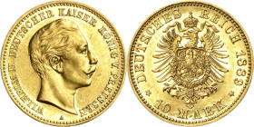 Preußen
Wilhelm II. 1888-1918 10 Mark 1889 A Jaeger 249 Sehr selten. Vom polierten Stempel. Leicht berieben, fast vorzüglich/vorzüglich