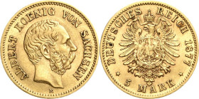 Sachsen
Albert 1873-1902 5 Mark 1877 E Jaeger 260 Min. Fassungsspuren, sehr schön-vorzüglich