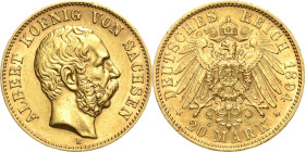 Sachsen
Albert 1873-1902 20 Mark 1894 E Jaeger 264 Kl. Randfehler, sehr schön-vorzüglich