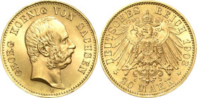 Sachsen
Georg 1902-1904 20 Mark 1903 E Jaeger 266 Prachtvolles Exemplar. Stempelglanz