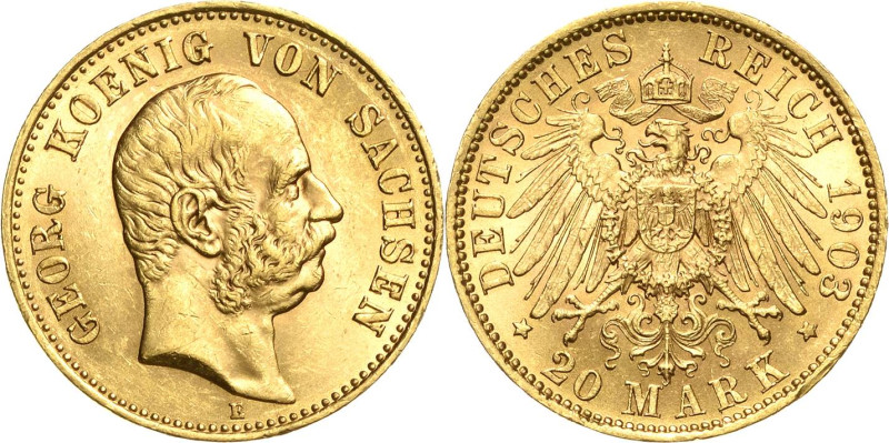 Sachsen
Georg 1902-1904 20 Mark 1903 E Jaeger 266 Kl. Randfehler, fast vorzügli...